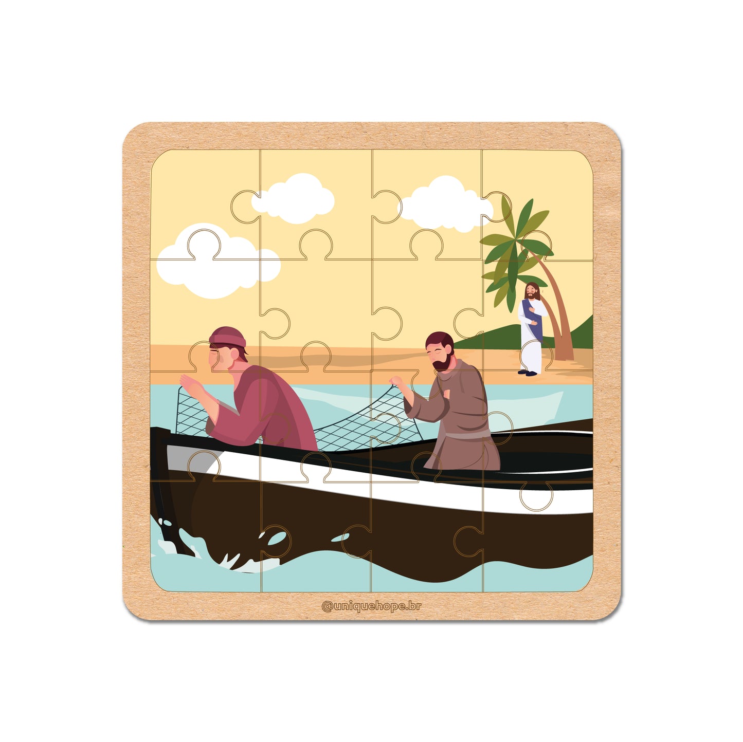 Combo Quebra-cabeça 16 peças: 4 unidades (A Santa Ceia, Ressurreição de Jesus, Pesca Milagrosa e Dividindo o pão)