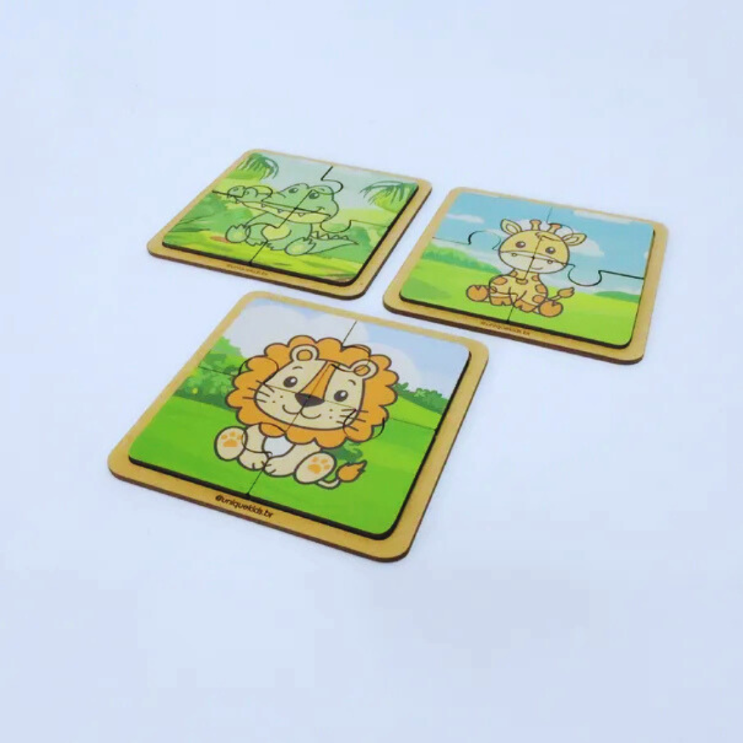 Combo Quebra-Cabeça 4 peças: 3 unidades (Girafa, Jacaré e Leão)