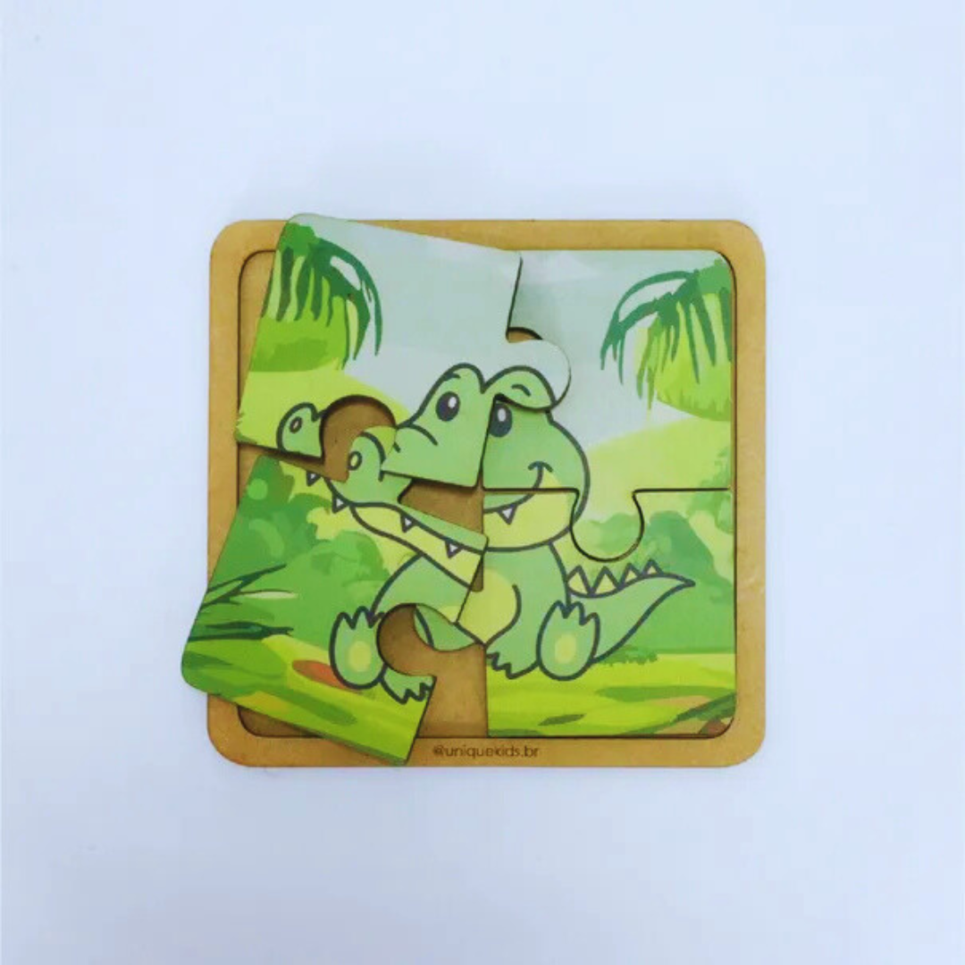 Combo Quebra-Cabeça 4 peças: 3 unidades (Girafa, Jacaré e Leão)