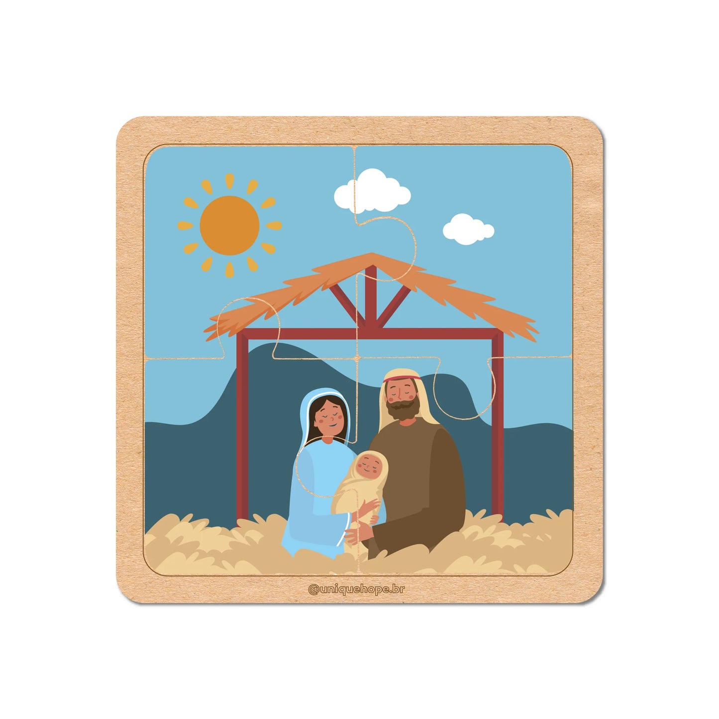 Combo: Quebra-cabeça 4 peças: 3 unidades (Sagrada Família, Manjedoura e Três Reis Magos)