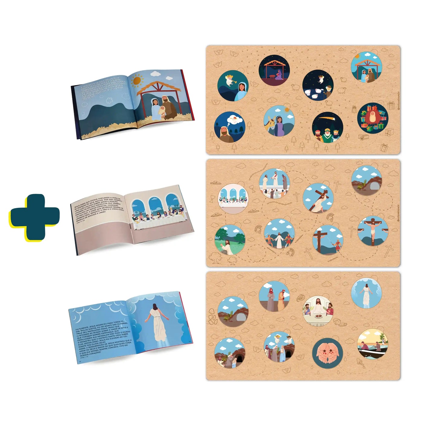 Combo Histórias Bíblicas: Nascimento + Crucificação + Ressurreição de Jesus Cristo
