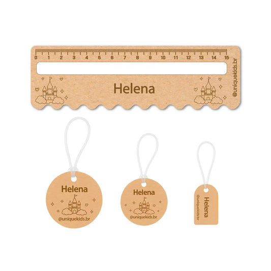 Tags para mochila + régua de leitura personalizada (Castelo)