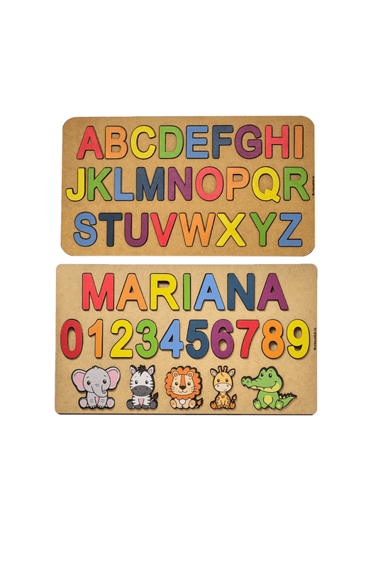 Conjunto Quebra-cabeça Nome Personalizado Com Animais E Números + Alfabeto (Caixa Alta) - UniqueKids: Artigos Pedagógicos Personalizados