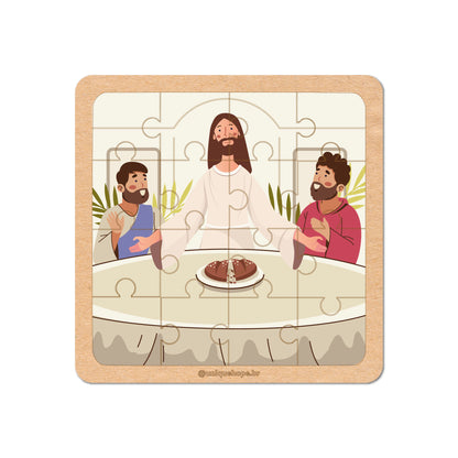 Combo Quebra-cabeça 16 peças: 4 unidades (A Santa Ceia, Ressurreição de Jesus, Pesca Milagrosa e Dividindo o pão)