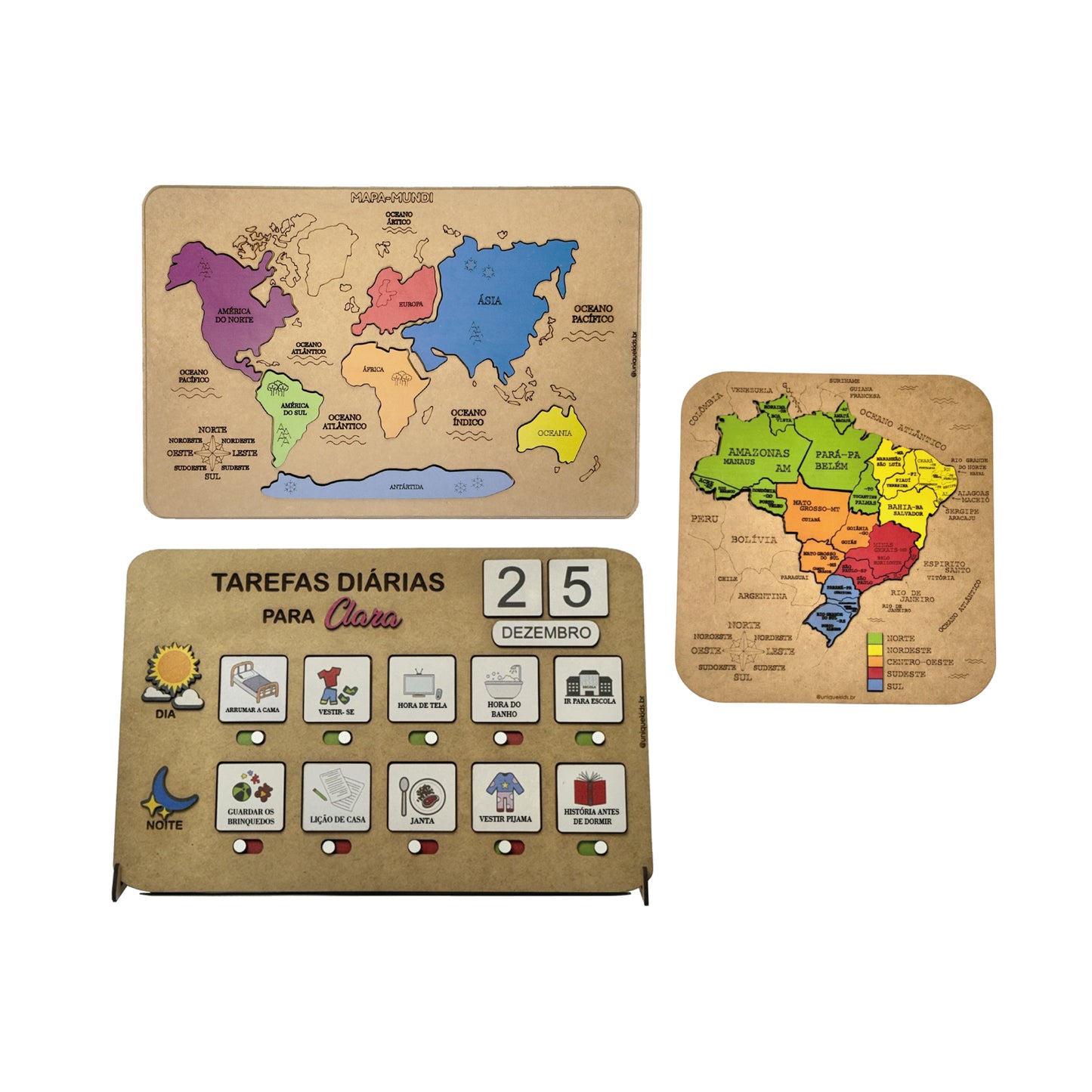 Combo Tarefas diárias + Brasil + Mapa Múndi