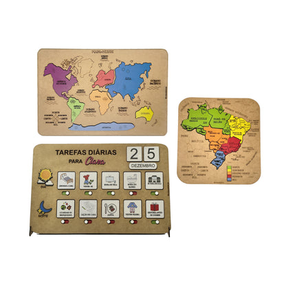 Combo Tarefas diárias + Brasil + Mapa Múndi