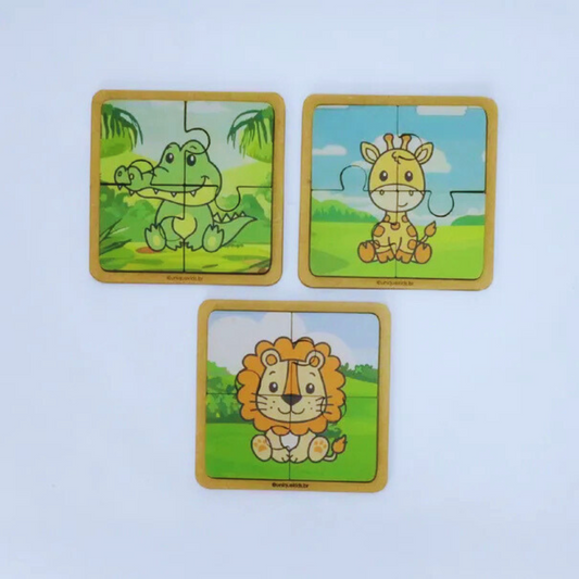 Combo Quebra-Cabeça 4 peças: 3 unidades (Girafa, Jacaré e Leão)