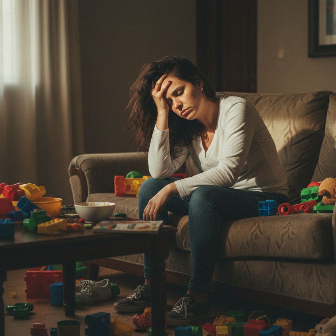 Mãe frustrada com bagunça