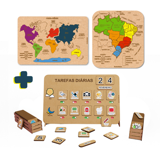 Combo Tarefas diárias + Brasil + Mapa Múndi
