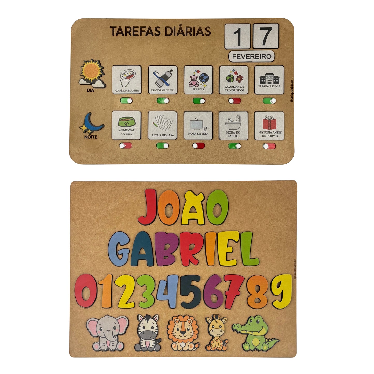 Combo Tarefas diárias + Nome Composto com números e animais