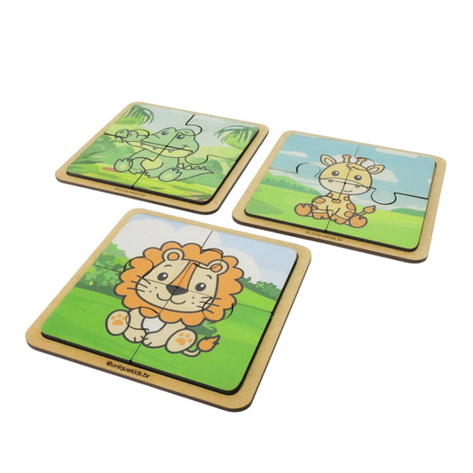 Combo Quebra-Cabeça 4 peças: 3 unidades (Girafa, Jacaré e Leão)