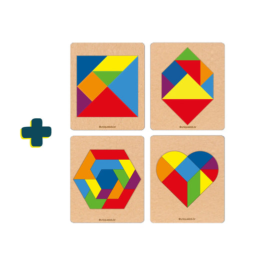 Combo Tangram: 4 unidades (Quadrado, Hexágono, Losango e Coração)
