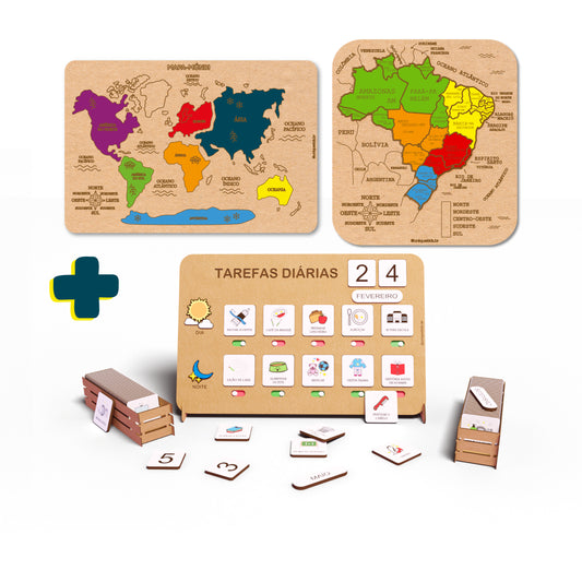 Combo Tarefas diárias + Brasil + Mapa Múndi