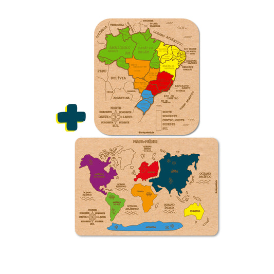 Combo Mapas: Mapa Múndi + Mapa do Brasil