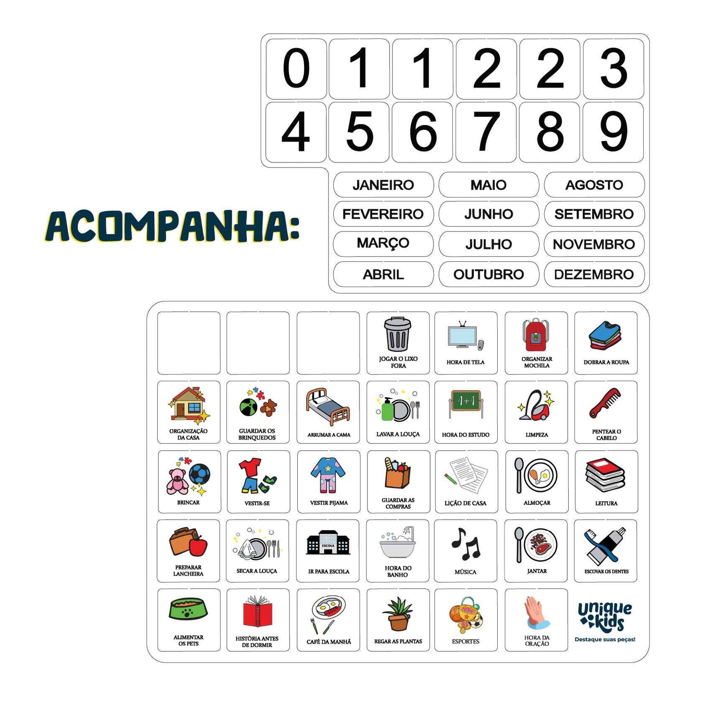 Combo Tarefas diárias + Nome Composto com números e animais